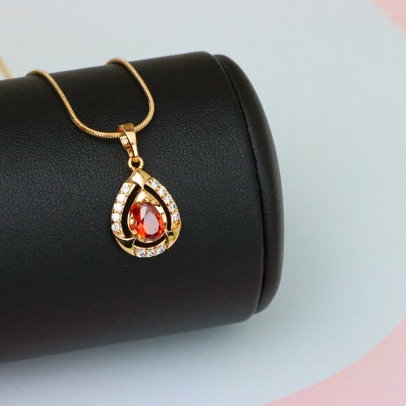"Red Pear-Shaped Pendant with Gold Finish and Dazzling Accents, XPPT1802 - Picture 5 of 13